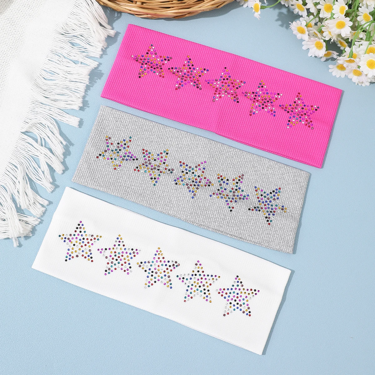 Grauer Stern Strass Stirnbänder Haarband Mode Stricken Haarbänder Turban Bandana Bandage Mode Haarschmuck Image