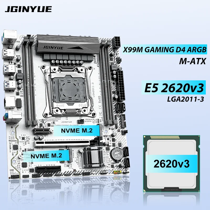 JGINYUE X99 Motherboard LGA 2011-3 mit Xeon E5 2620 V3 DDR4 RAM Speicher M.2 NVME SATA WIFI X99M GAMING D4/ARGB Image