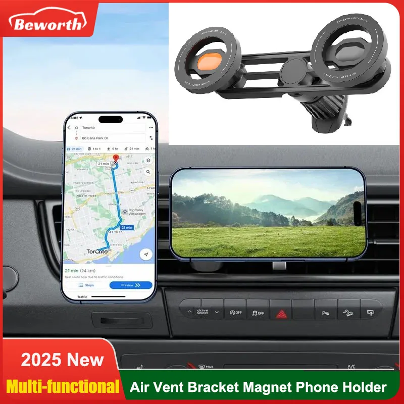 Lüftungsschlitzhalterung, magnetischer Telefonhalter, magnetisch, multifunktional, mit 2 Handyhalterungen, Auto-Smartphone-Ständer für Magsafe iPhone 16 Image