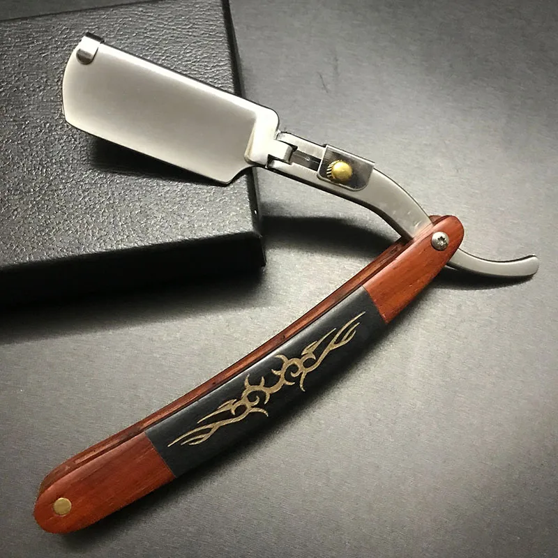 Großhandel Manueller Rasierer Professioneller gerader Rand Holz Edelstahl Scharfer Friseurrasierer Klapprasiermesser Rasur Image