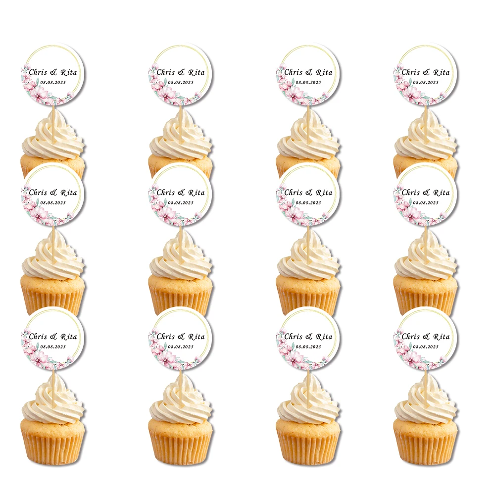 Maßgeschneiderte Hochzeit Bräutigam und Braut Name Kranz Muster Pappbecher Kuchen Plugin, Backen Dessert Dekoration Zubehör Image