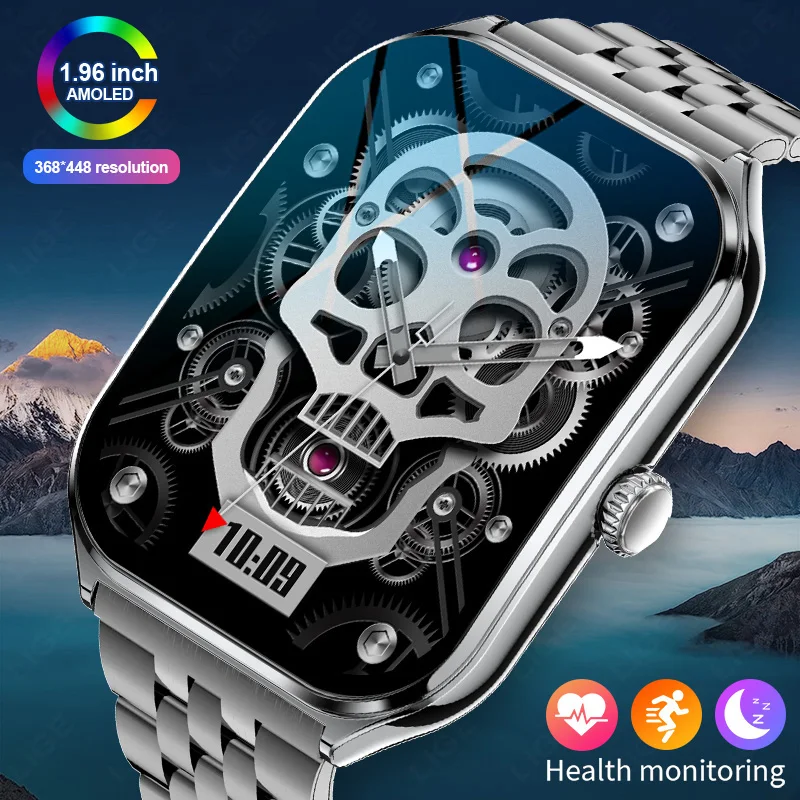 LIGE Ultradünne Smartwatch für Damen, 1,96 Zoll, AMOLED, 368 x 448 HD-Pixel-Display, zeigt immer Zeit an, Anrufalarm, Smartwatch für Herren, 2025 Image