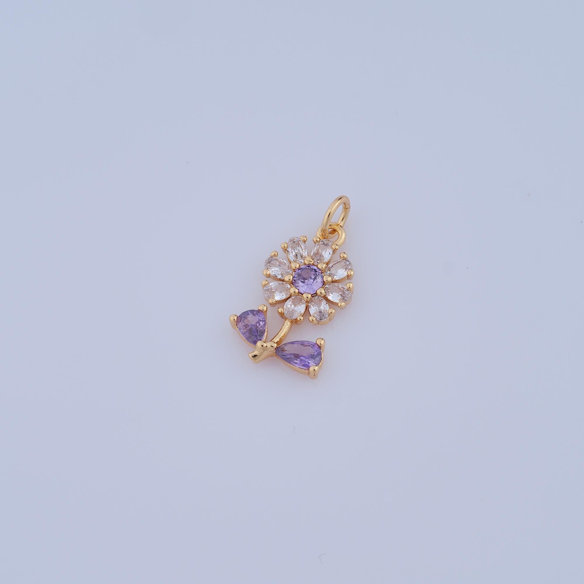 1 pz. Ciondolo a forma di fiore in oro CZ, ciondolo a forma di fiore riempito in oro 18 carati, ciondolo a forma di fiore fai da te per braccialetti,