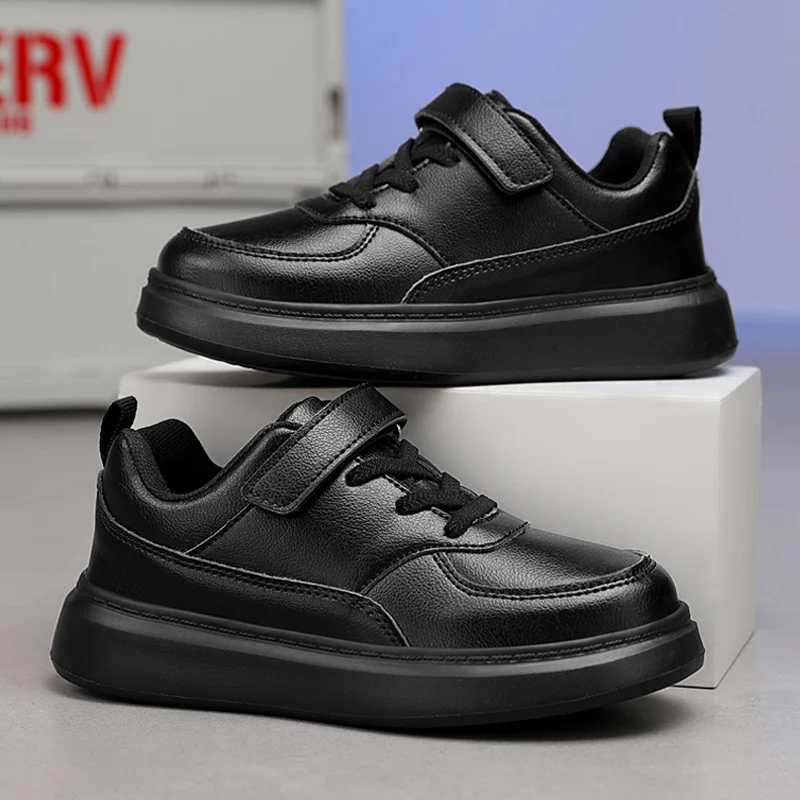 Kinderschuhe Jungen Turnschuhe Schwarz Weiß PU Leder Kinder Turnschuhe 6 bis 12 Jahre Schule Casual Sport Tennisschuhe für Jungen