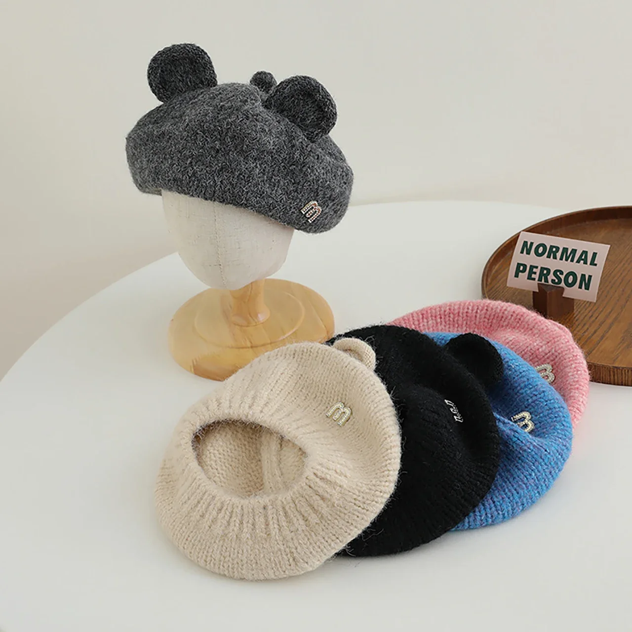 Cartoon Baby Berets Nette Ohr Einfarbig Kleinkind Mädchen Beanie Kappe Kinder Winter Warme Gestrickte Wolle Maler Hüte Image