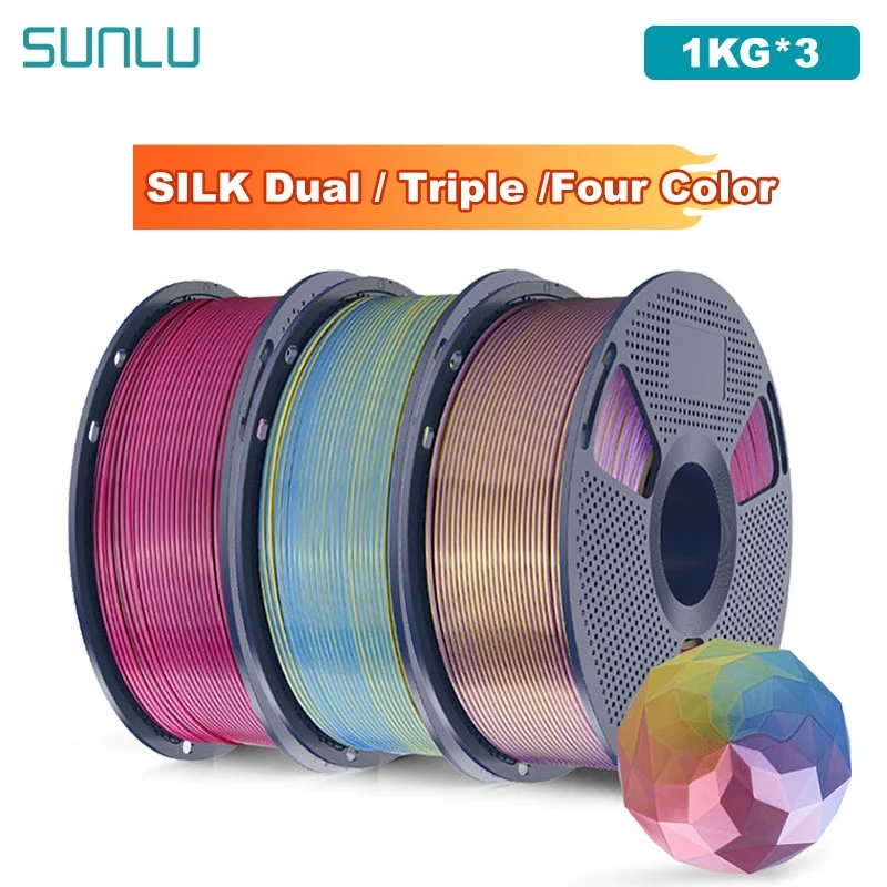 SUNLU 3 kg Seide/Dual/Triple/Four Color 3D-Drucker-Filament, 1,75 mm, 1000 g Spule (2,2 lbs), ordentliches Filament, passend für die meisten FDM-Drucker Image
