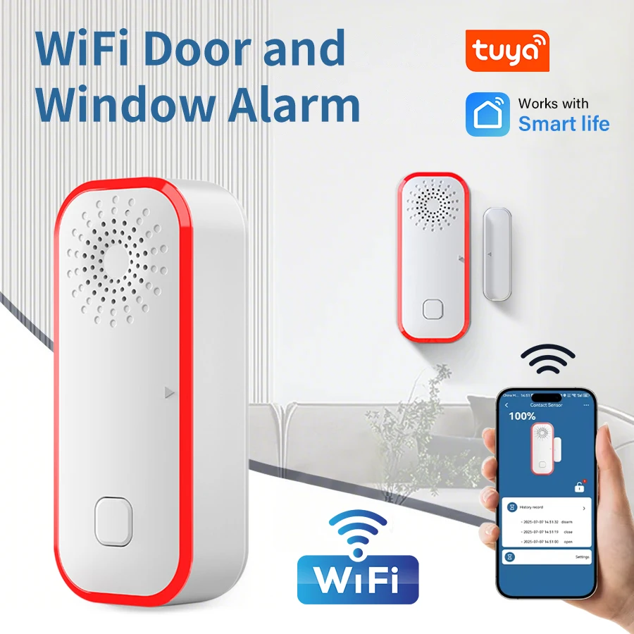 Tuya Türmagnetsensor WiFi Tür- und Fensteralarm Tür- und Fensterschalter vor Ort Alarm Ton und Licht Intelligenter Alarm Image