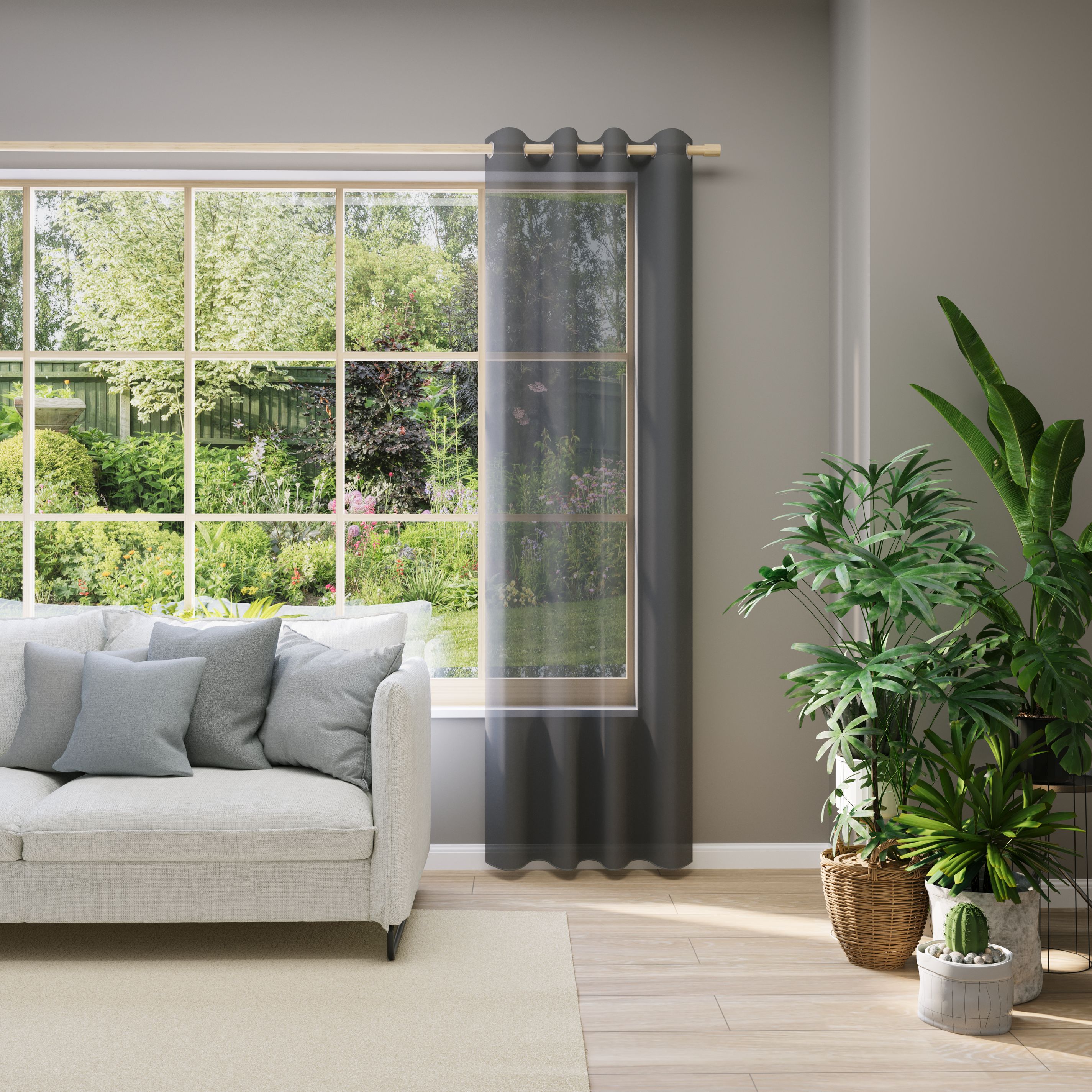 Vorhang nach Maß NEUTEX FOR YOU "EVA", grau (dunkelgrau), B:600cm H:245cm, Obermaterial: 100% Polyester, Gardinen nach Maß, Uni-Voile mit elegantem Glanz Image