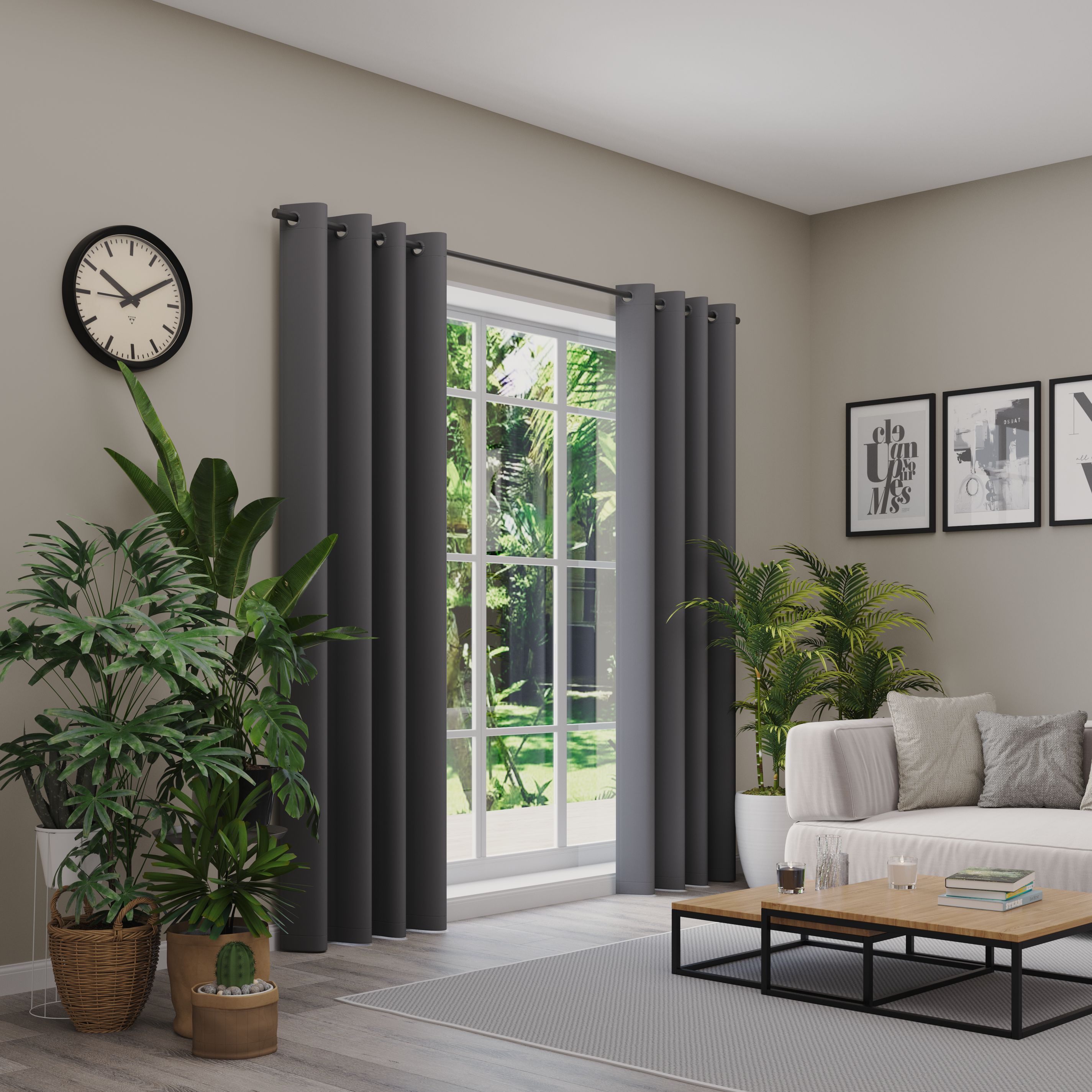 Verdunkelungsvorhang NEUTEX FOR YOU "INSULA", grau (dunkelgrau), B:137cm H:140cm, Polyester, Gardinen, Uni-Dimout für starke Verdunklung, nach Maß Image