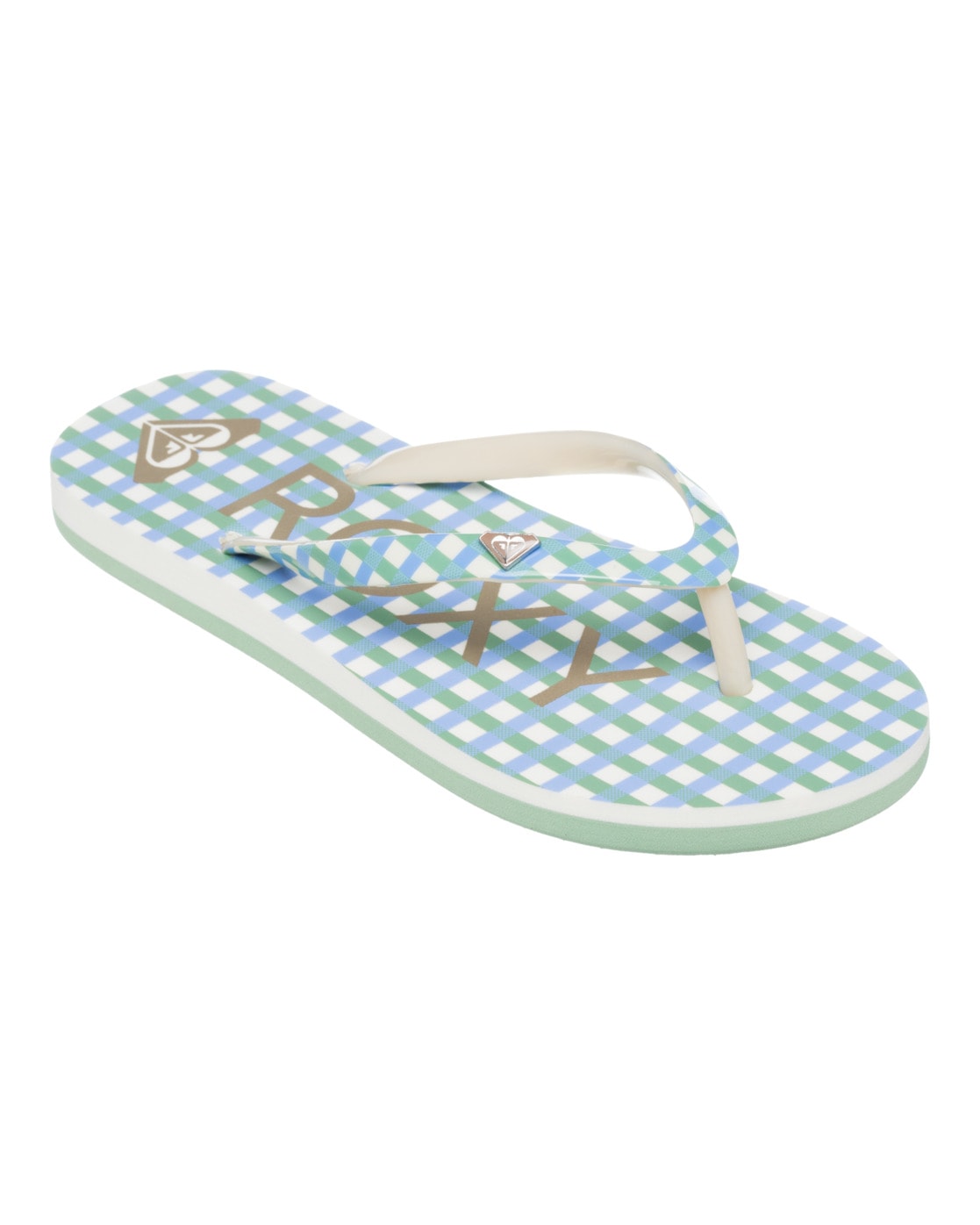 Sandale ROXY "Pebbles", Gr. 3(33), weiß (blau plaid, weiß), Obermaterial: 95% Synthetikmaterial, 5% Metall / Futter: 100% Synthetikmaterial / Außensohle: 100% Moosgummi, Schuhe