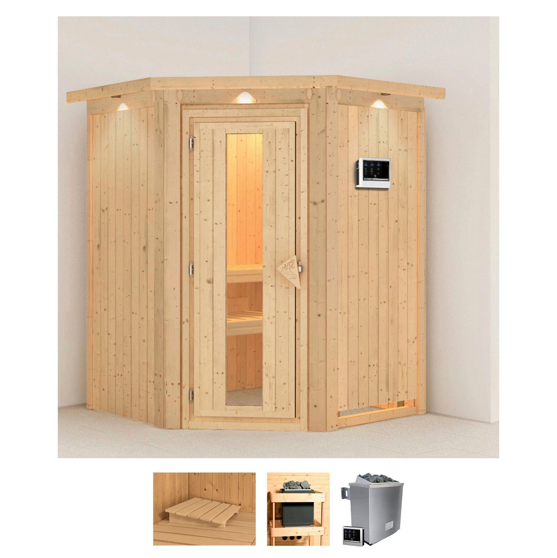 Sauna KARIBU "Larin", beige (naturbelassen), Saunaofen, externe Steuerung, 9 kW, Saunen, 9 KW-Ofen mit externer Steuerung Image
