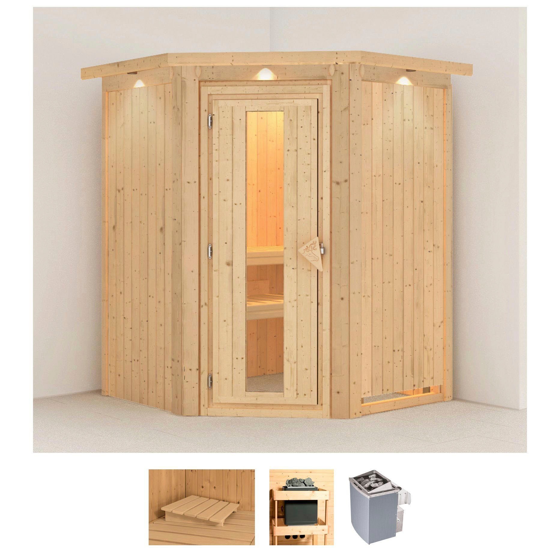 Sauna KARIBU "Larin", beige (naturbelassen), Saunaofen, integrierte Steuerung, 9 kW, Saunen, 9 KW-Ofen mit integrierter Steuerung Image