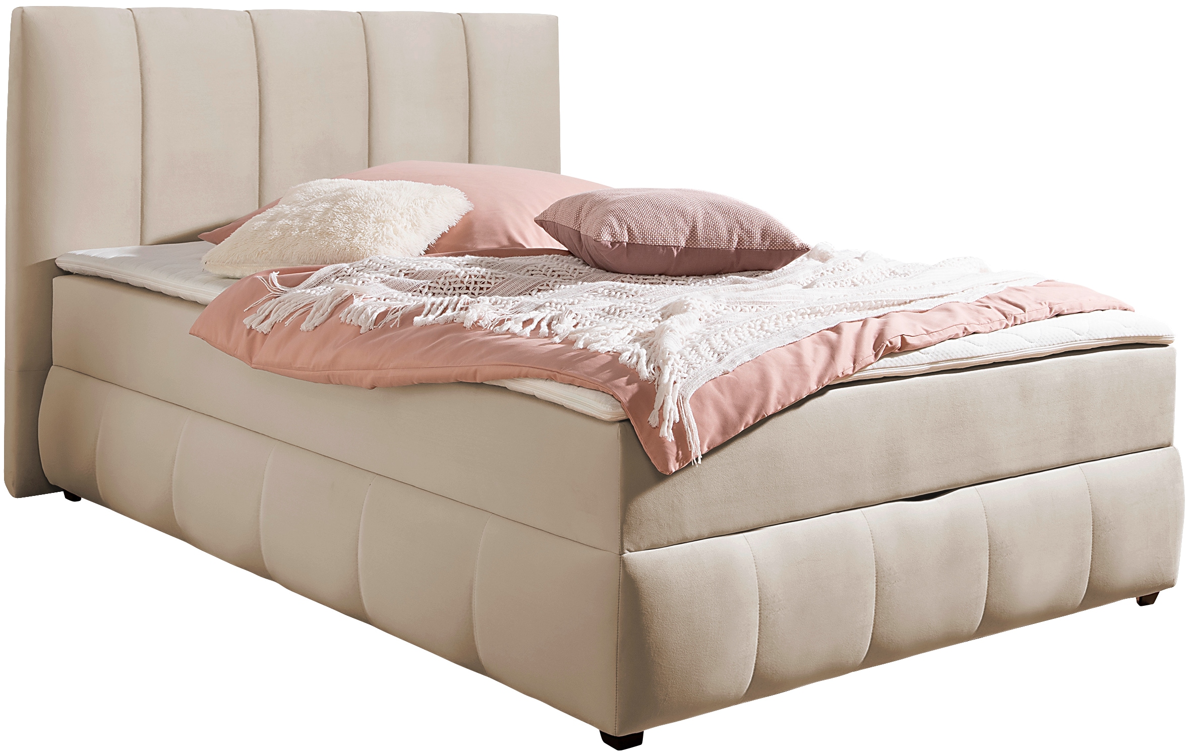Boxbett INOSIGN "Hartley inkl. Bettkasten und Topper, auch in Überlänge erhältlich", beige, B:152cm L:230cm, Komplettbetten, wahlweise mit Bonnell- oder TTFK-Matratze in H2, H3 o. H4 erhältlich, Topseller Image