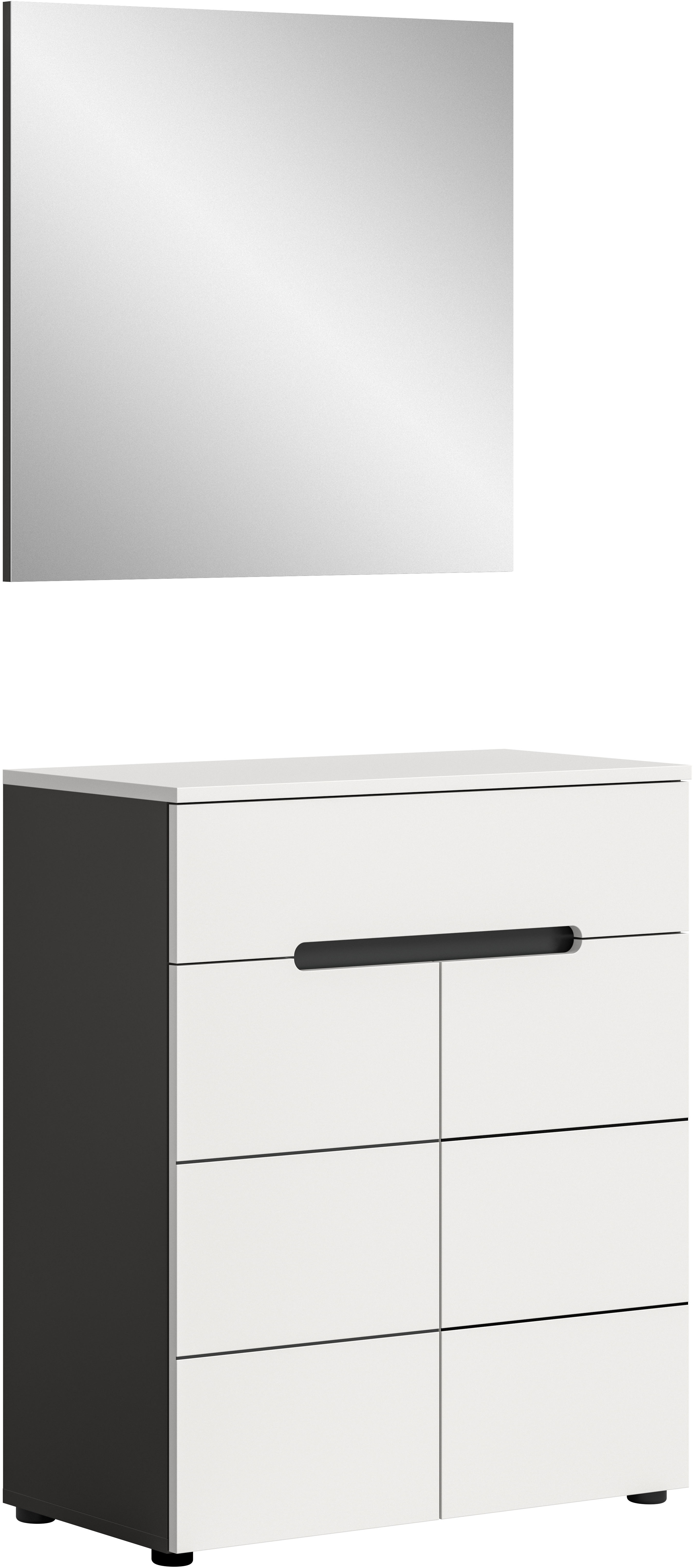 Garderoben-Set INOSIGN "REHAT, TOPSELLER, 2-teilig, Breite 80cm, individuell erweiterbar", basalt grau nb, weiß nb, Holzwerkstoff, Kastenmöbel-Sets, Garderobenkombination, Kombination, Set, Flurgarderobe, Diele Image