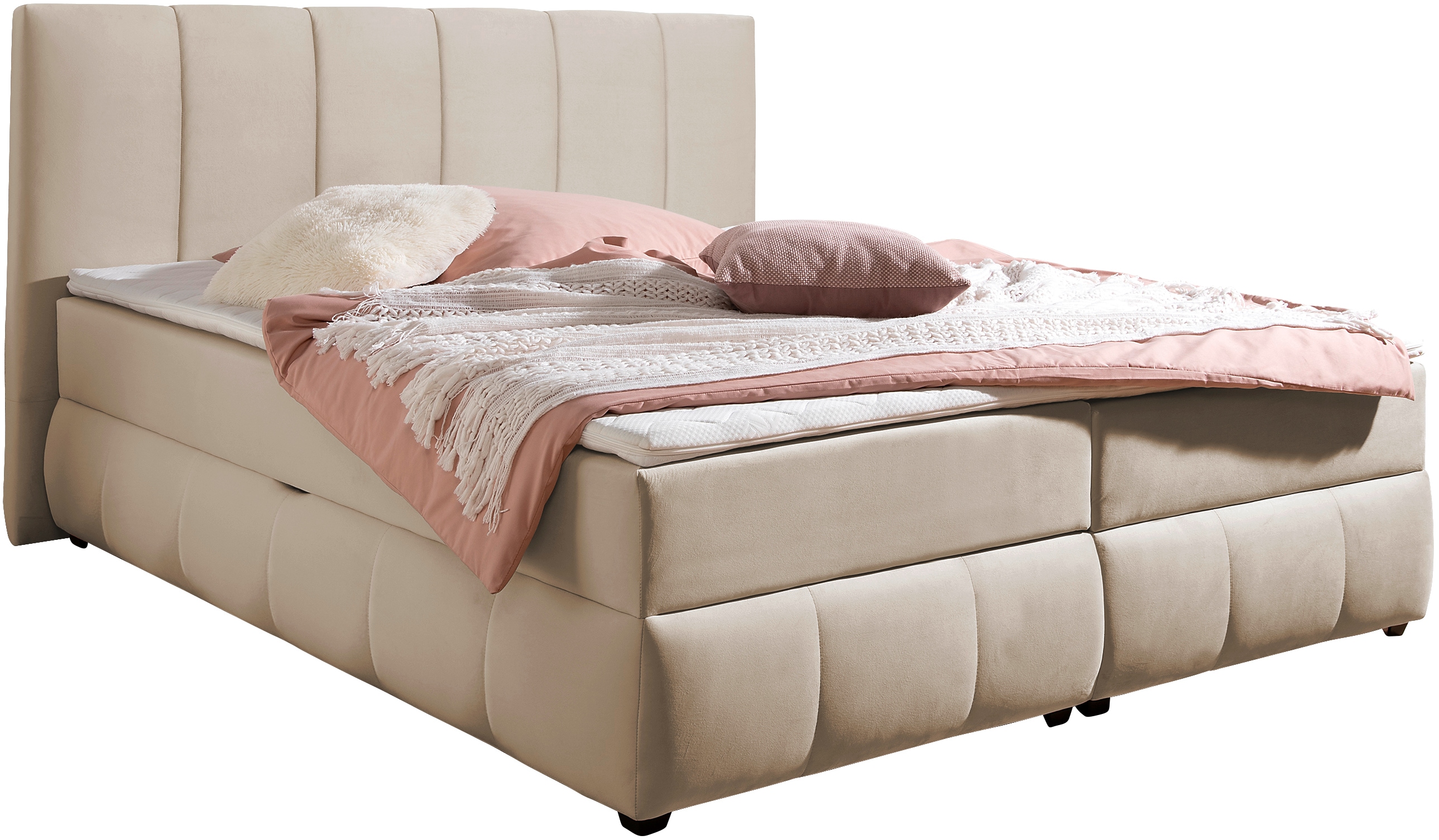 Boxbett INOSIGN "Hartley inkl. Bettkasten und Topper, auch in Überlänge erhältlich", beige, B:172cm L:230cm, Komplettbetten, wahlweise mit Bonnell- oder TTFK-Matratze in H2, H3 o. H4 erhältlich Image