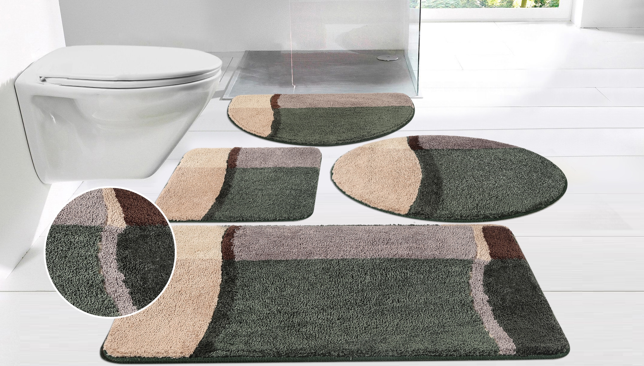 Badematte OTTO HOME "Belio, Badvorleger, Badezimmer Teppich" Gr. 7, dunkelgrün, H:20mm, Kunstfaser, Badematten, Badematte, Badematte, Badteppich, Badematten auch als 2 tlg. Set erhältlich, bunt Image