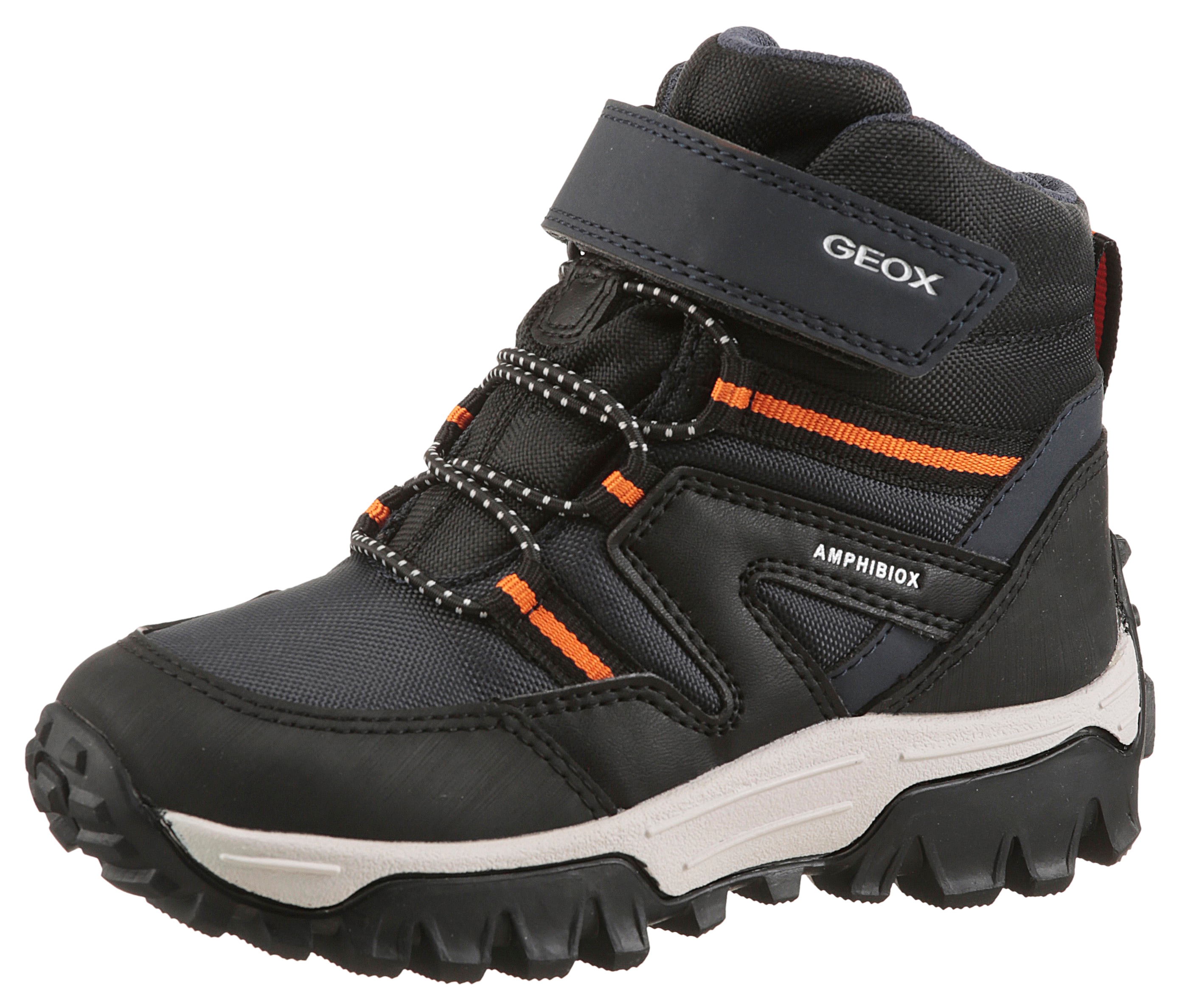 Winterboots GEOX "J HIMALAYA BOY B ABX", Kinder, Gr. 37, orange (navy, orange), Textil, kontrastfarbene Details, Sportlich, Schuhe, Snowboots, Klettstiefel mit Warmfutter, Größenschablone zum Download