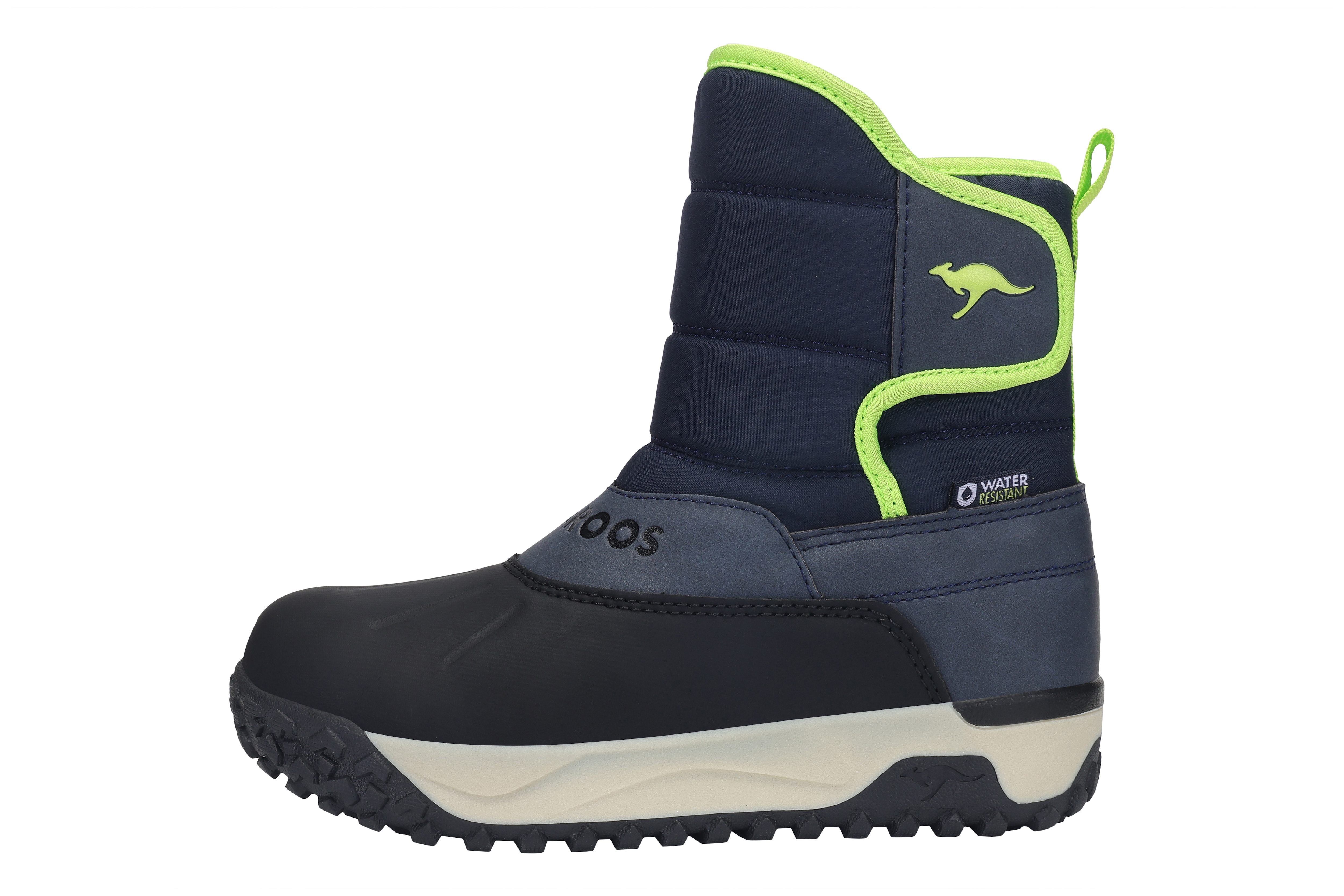 Winterboots KANGAROOS "K-NB KOZE", Damen, Gr. 35, bunt (dk navy, lime), Synthetik, Textil, Schuhe Winterboots, Snowboots, Winterboots, Winterschuhe, wasserabweisend, wärmend
