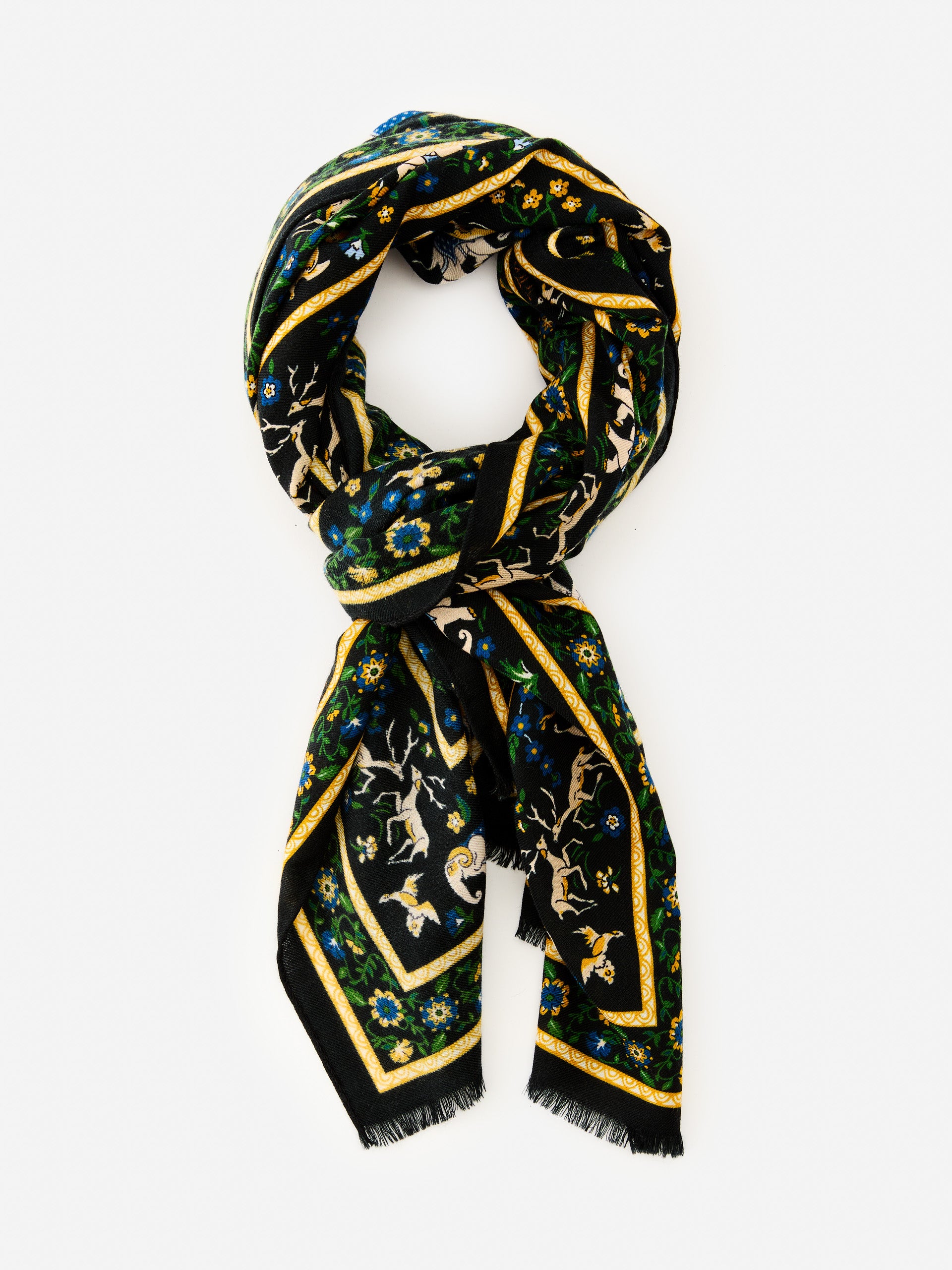 J.McLaughlin Men's Men's Scarf in Country Garden Black/Green/Yellow | Wool