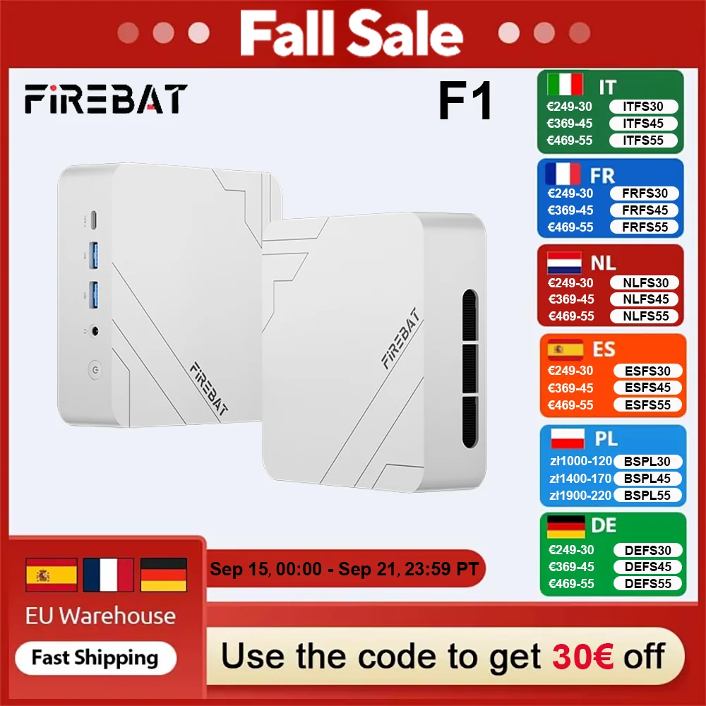 Firebat F1 Mini PC AMD Ryzen 5 7640HS 16 Go DDR5 5600 MHz 512 Go SSD Windows 11 Wi-Fi 6 BT5.2 USB4.0 Mini PC de jeu