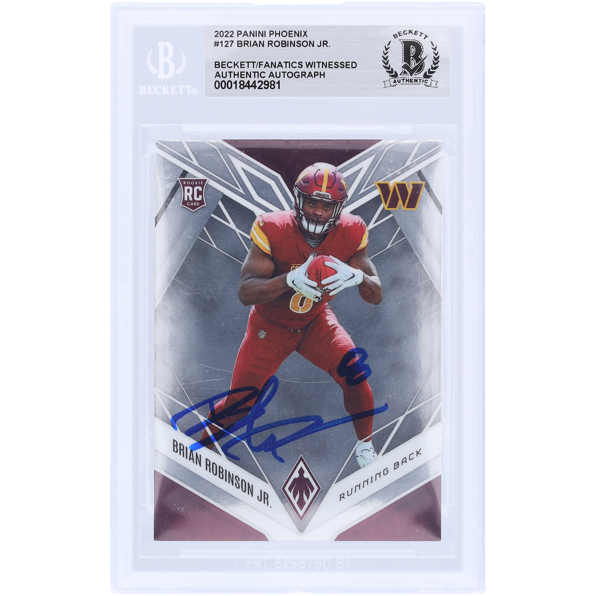 Brian Robinson Jr. Washington Commanders signiert 2022 Panini Phoenix #127 Beckett Fanatics bezeugt authentifizierte Rookie-Karte Image