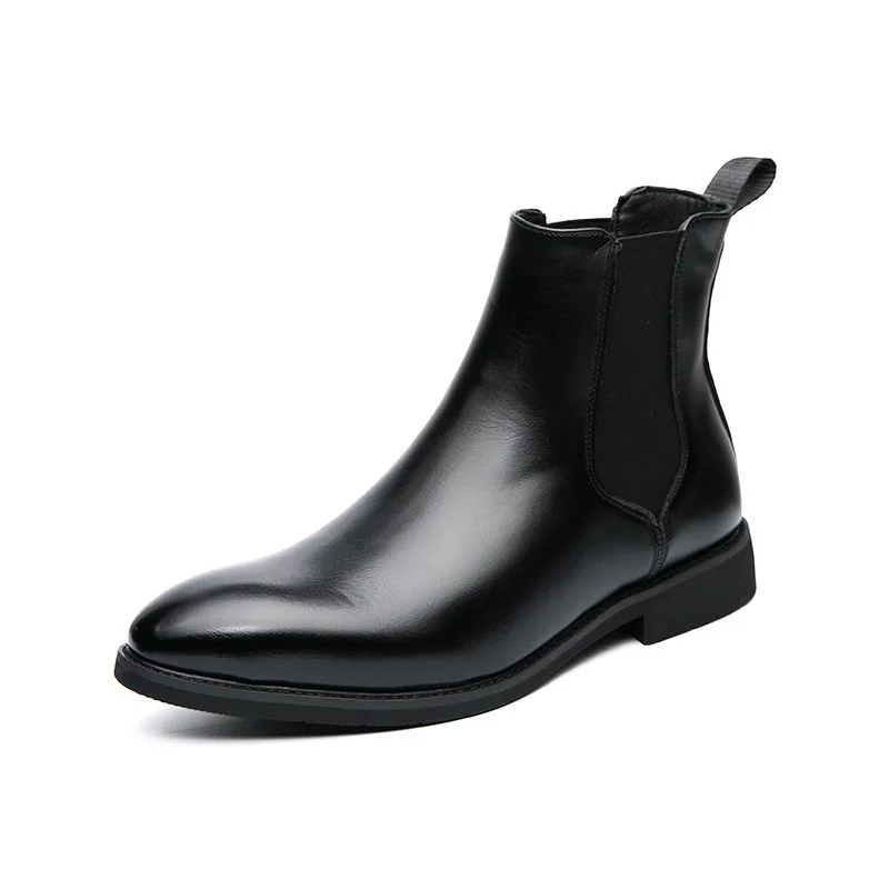Chelsea-Stiefel für Herren, Business-Stiefeletten, britischer Stil, hohe Freizeitschuhe, modischer Slip-On-Lederstiefel, Plüsch, klassische Herrenstiefel