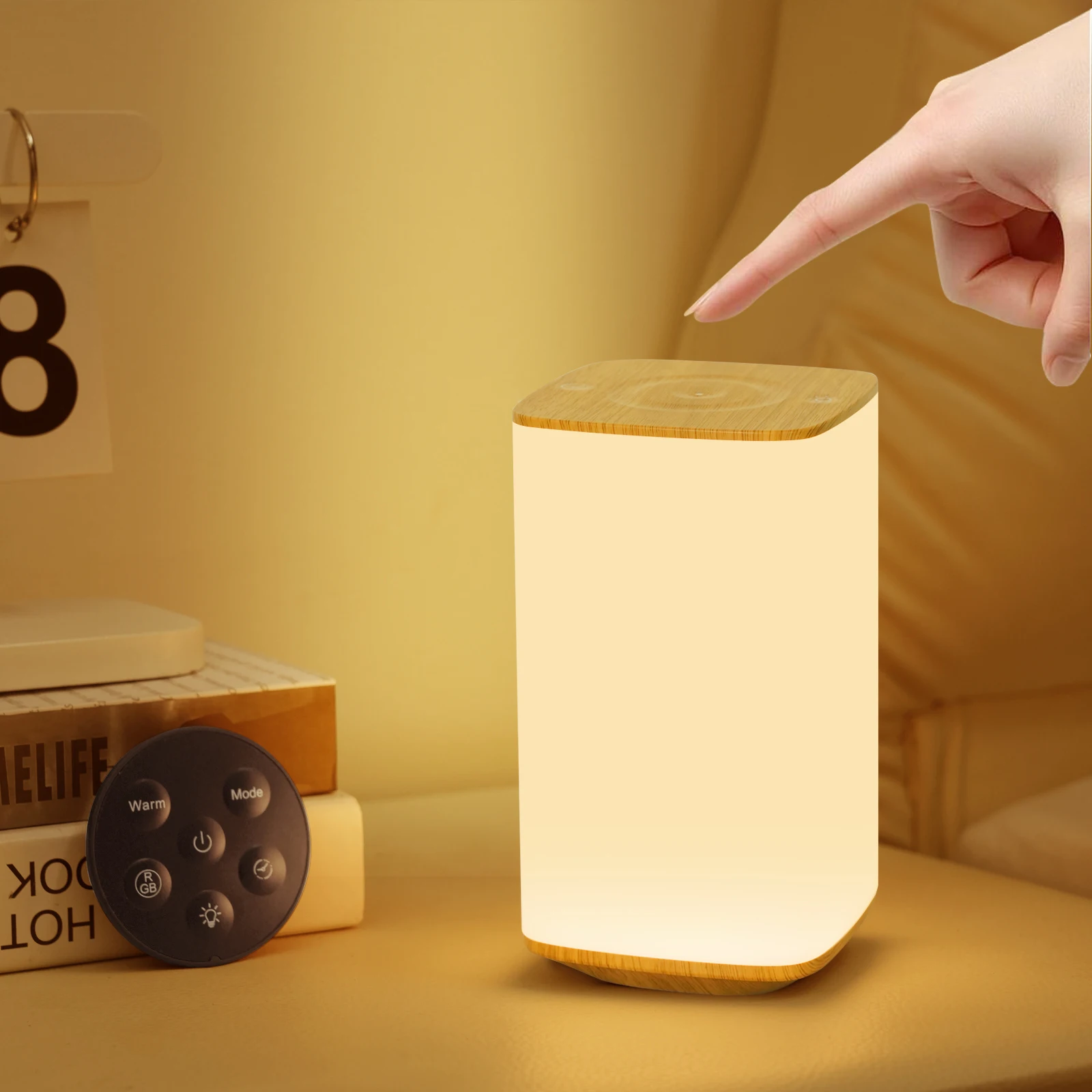 USB wiederaufladbare Touch-Tischlampe, RGB-Nachtlicht mit Farbwechsel und Fernbedienung, Nachttischlampe für Schlafzimmer, Wohnzimmer