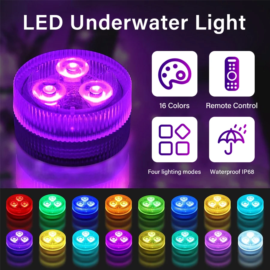 3LED Unterwasser Licht RGB Tauch Nacht Lampe mit Fernbedienung Garten Schwimmbad Licht Für Hochzeit Party Vase Aquarium Image
