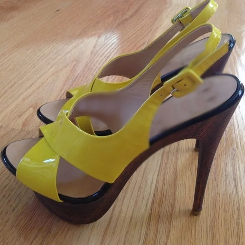 Gelbe Schnalle Leder Cut Out Sandalen Thin High Heel Peep Toe Mode Sexy 2025, Sommer Große Größe Frau Schuhe Zapatillas Mujer