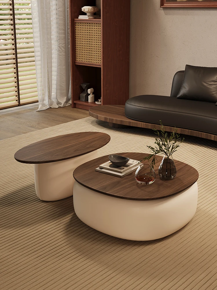 Couchtisch Wohnzimmer Haushalt kleine Wohnung Creme Wind runder Couchtisch Kombination leichter Luxus High-End-Aufbewahrungsdesign Image