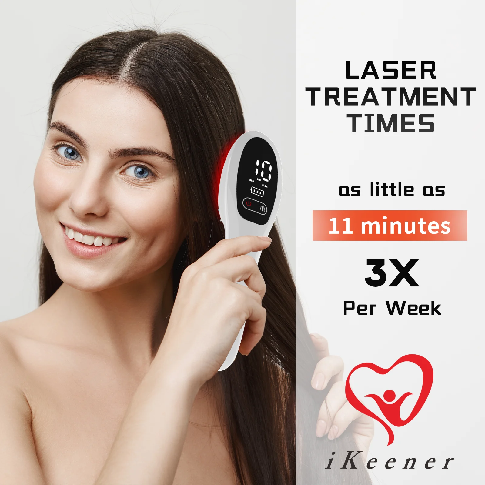 Elektrischer Laser-Haarwachstumskamm, Anti-Haarausfall-Therapiekamm, Infrarot, 650 nm, 470 nm, LED, rotes Licht, Vibrationsmassage, Haarpflegebürste Image