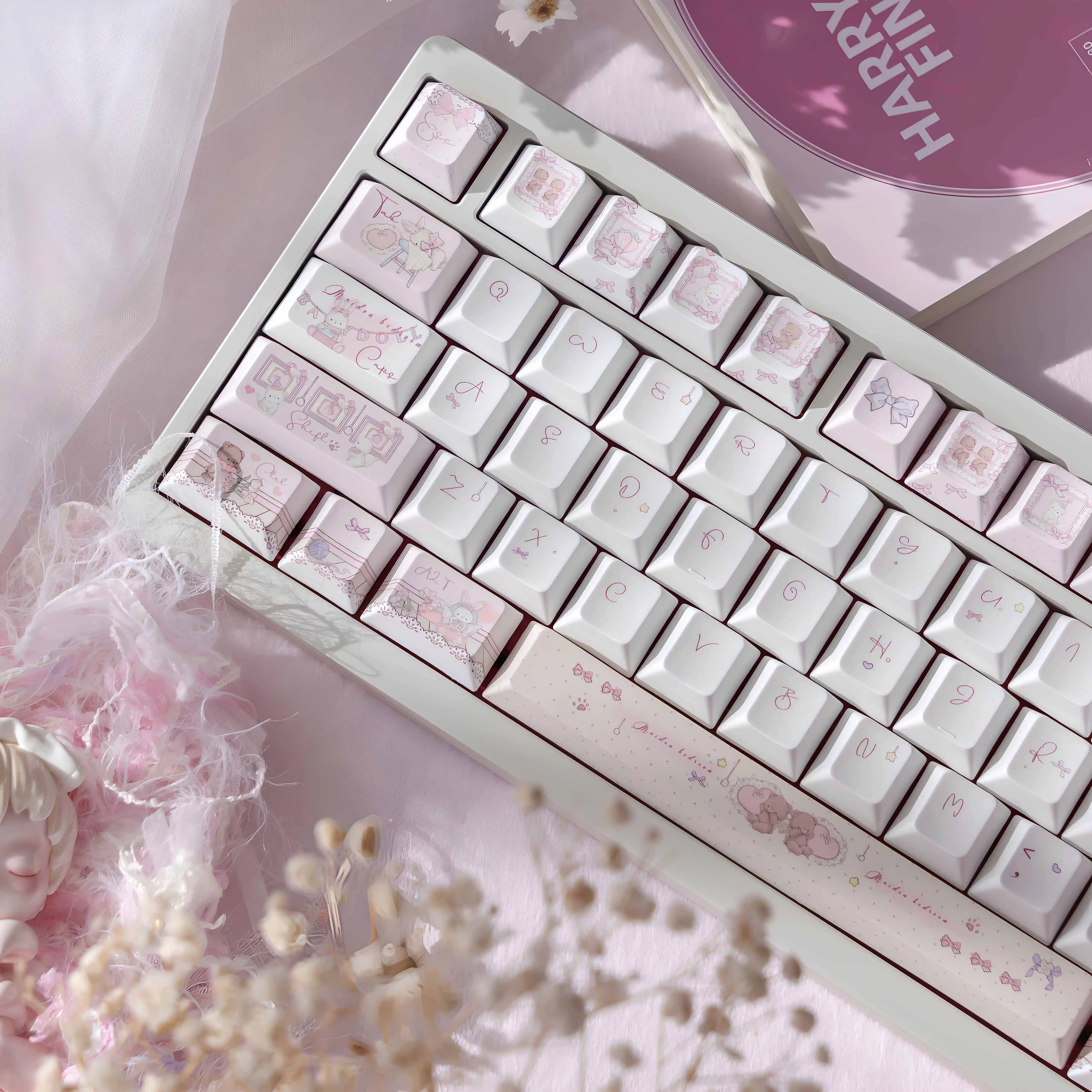 Ins Style Girl Tastenkappen 139 Tasten Cherry Profiled PBT Double Shot Japanische Tastenkappe für MX Switch Alice ANSI ISO Layout Tastatur-Kit Image