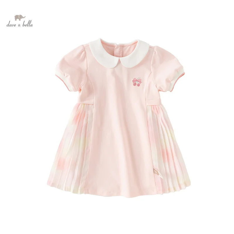 Dave Bella Mädchen Prinzessin Polo Kleid 2024 neue Sommer Kinder Baby kurze Ärmel niedlich süß rosa lässig plissiert db2241029 Image