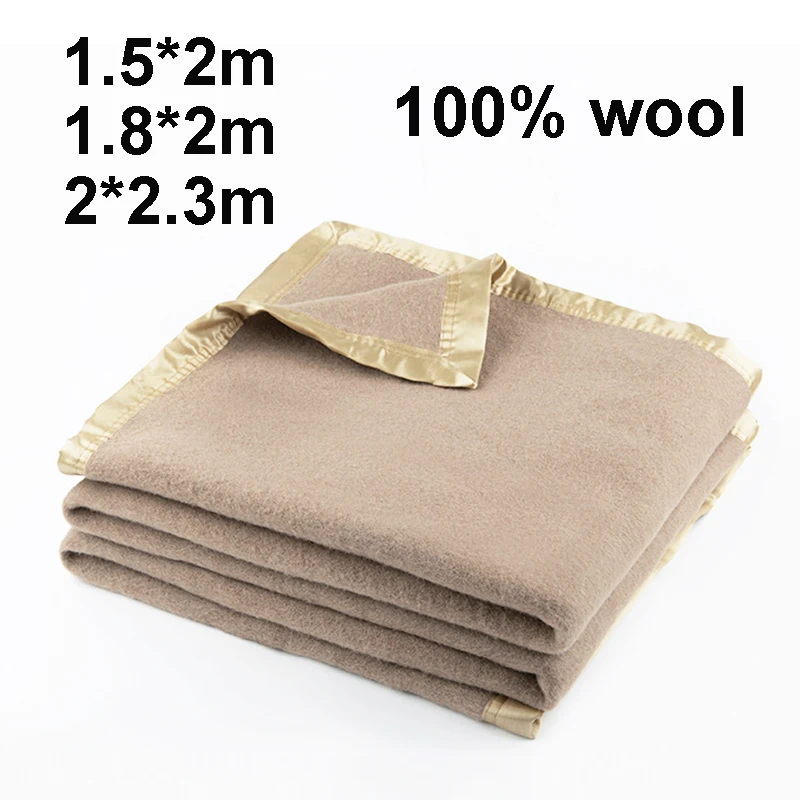 Decken aus 100 % Wolle, 1,5 x 2/1,8 x 2/2 x 2,3 m, warme Trösterbeige, feine Wolldecke für Winter, Erwachsene, Kinder, Camping, Schlafsaal, Bettwäsche Image
