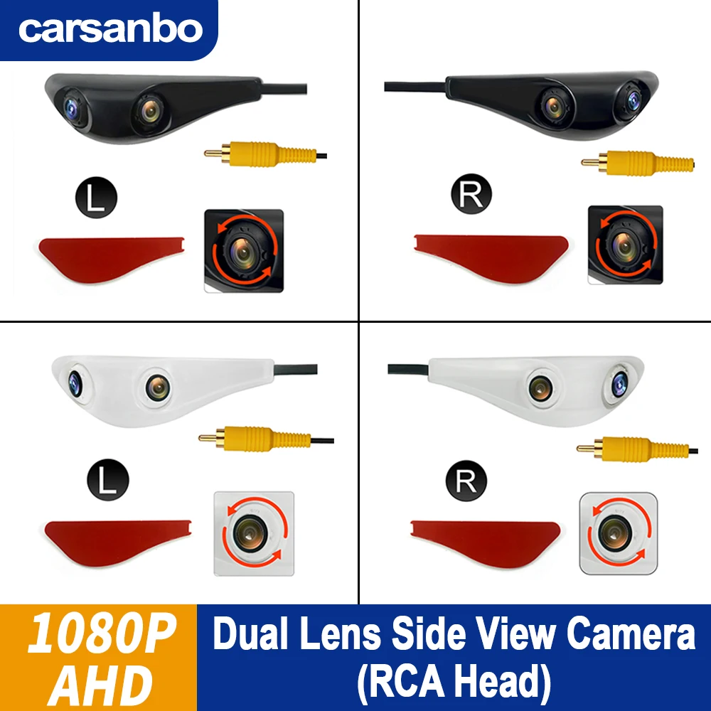 Carsanbo Auto-Seitenansicht, Dual-Objektiv-Kamera, AHD 1080P-Limousinenkamera mit zwei Objektiven, RCA-Anschluss, drehbare Objektiv-Design-Kamera Image