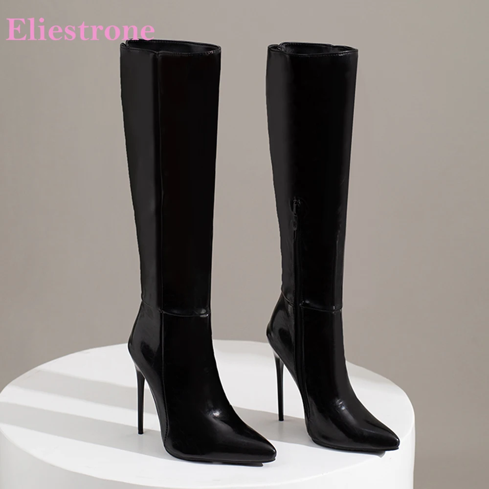 Neue Winter Sexy Schwarz Blau Frauen Kniehohe Stiefel Mode Hohe Gladiator Ferse Dame Tanz Schuhe Plus Große Größe 11 43, 45 48