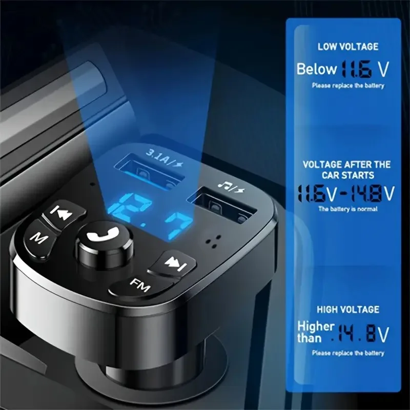 1 Stück Auto MP3 Wireless Auto Bluetooth FM Sender Aux unterstützt QC3.0 Lade Höhen und Bass Sound Musik Player Image