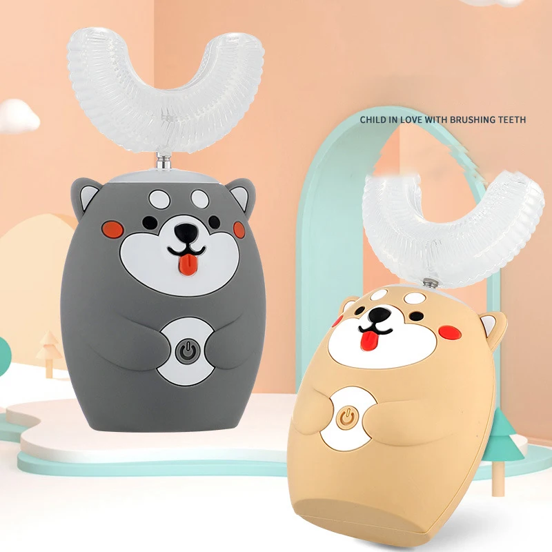 U geformte Sonic elektrische Zahnbürste Cartoon-Muster für Kinder Kinder 360 ° automatische Silikon zähne Bürste blaues Licht wasserdicht Image