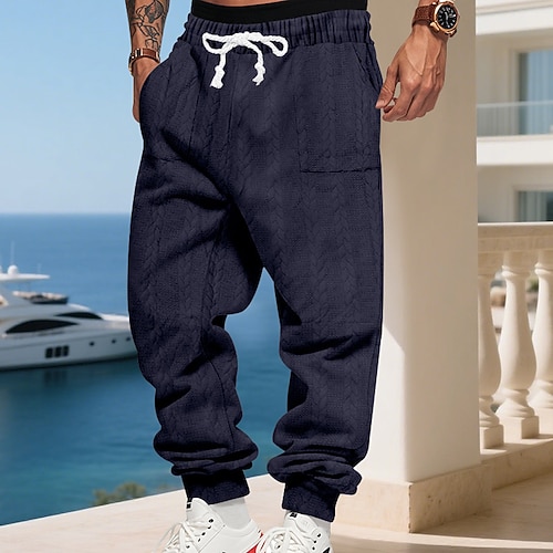 Herren Jogginghose Hose Jacquard Kordelzug Tasche Einfach Komfort Sport im Freien Täglich Mode Lässig Schwarz Weiß Mikroelastisch Image