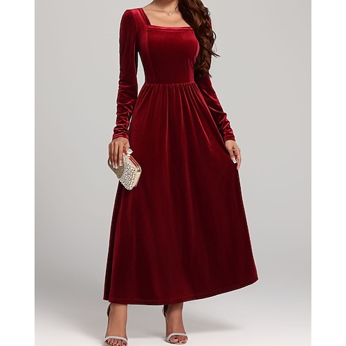 Damen Midikleid Weihnachtskleid Samtkleid Cocktailkleid Elegant Mode Modern Täglich Outdoor Abendgesellschaft Normale Passform Einfach Langarm Quadrathals Schwarz Rote Purpur Grün Frühling Herbst Image