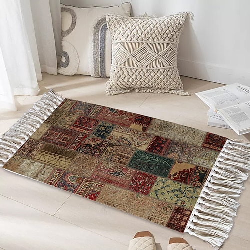 Teppiche Vintage handgeknüpfte gewebte Matte für Wohnzimmer und Schlafzimmer Couchtisch-Patchwork-Teppich weiche rutschfeste maschinenwaschbare Matte Image