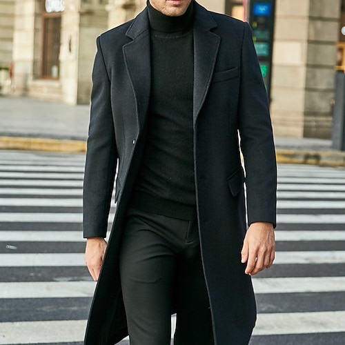 Herren Mantel Parka Langer Trenchcoat Regenmantel Formell Lässig Herbst Winter Polyester Thermowarm Oberbekleidung Bekleidung Klassisch Einfach Reverskragen mit Schlitz Einreihig