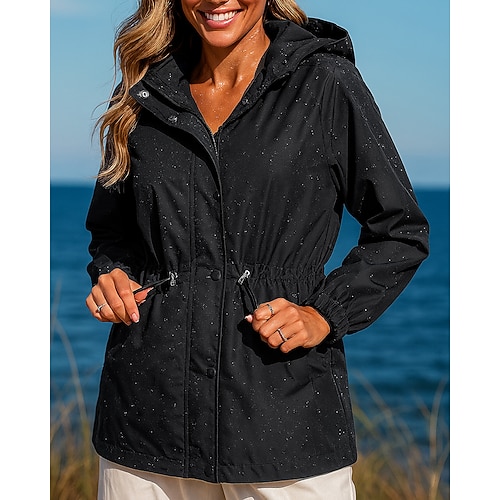 Damen Softshelljacke Wanderjacke Leichte Jacke Außen Thermik Wasserdicht Wanderoutfits Wanderbekleidung Winter Herbst Oberteil Camping / Wandern / Höhlenforschung Laufen Einfarbig Schwarz Wei Image