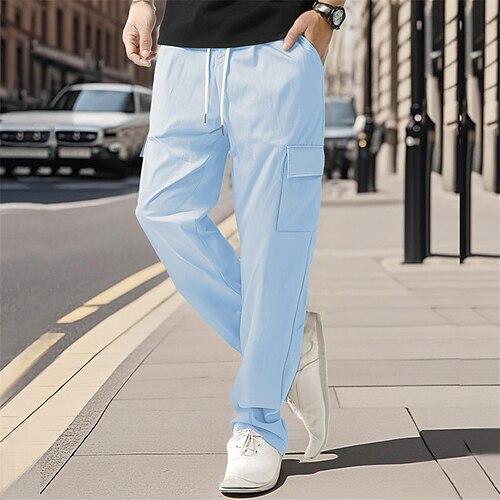 Herren Cargo-Hosen Hose Kordelzug Elastischer Bund Mehrere Taschen Einfach tragbar Outdoor Täglich Campen und Wandern Mode Klassisch Schwarz Weiß Image