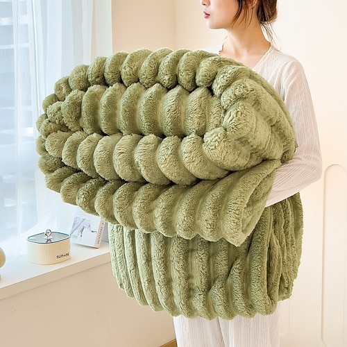 Dicke Flanelldecke mit Kaninchensamt, weiche, warme Überwurfdecke mit hohem GSM-Wert für Sofa, Bett, Büro, Mehrzweck-Winterdecke Image