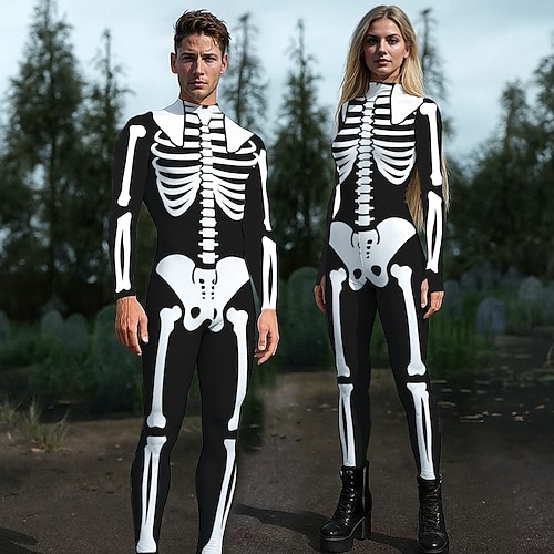Bodysuits Halloween-Gruppen-Paarkostüme Ganzkörper-Catsuit Totenkopf Sexy Kostüm Halloween Kinder Erwachsene Herren Damen Jungen Halloween Karneval Party Leistung Verkleiden Image