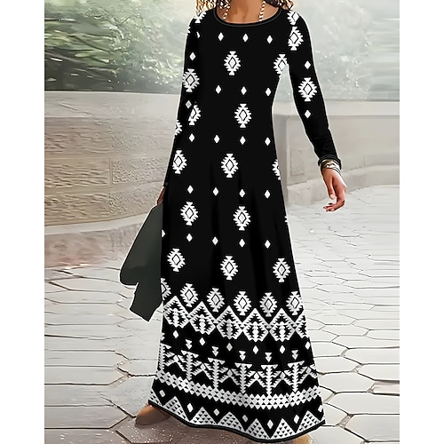 Damen Langes Kleid Maxikleid Boho-Kleid Elegant Vintage Mode Täglich Outdoor Strand Normale Passform Ombre Grafik Schmetterling Langarm Rundhalsausschnitt Hellgelb Schwarzgrau Schwarz Gelb Frühling Image