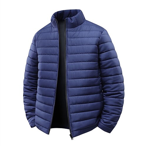 Herren Wintermantel Daunenjacke Tasche Polyester Urlaub Alltagskleidung Date Regulär Mode Lässig Bequem Thermowarm Herbst Winter Einfarbig Schwarz Gelb Armeegrün Dunkelblau Pufferjacke Image
