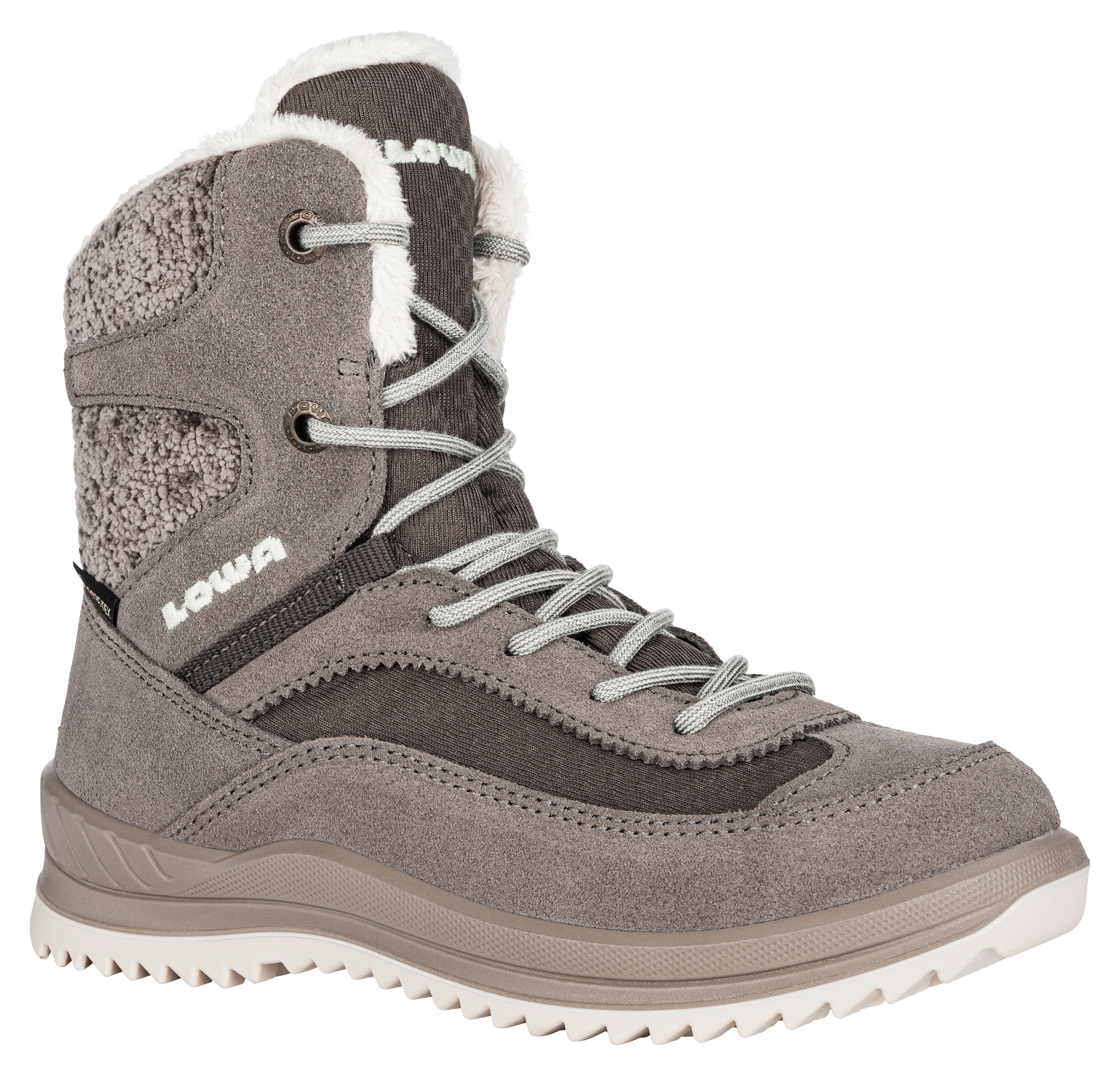 Winterstiefel LOWA "ELLA GORE-TEX HI JR", Damen, Gr. 33, stein, mint, Leder, Synthetik, Textil, Sportlich, Schuhe, wasserdicht, gefüttert, mit Reißverschluss