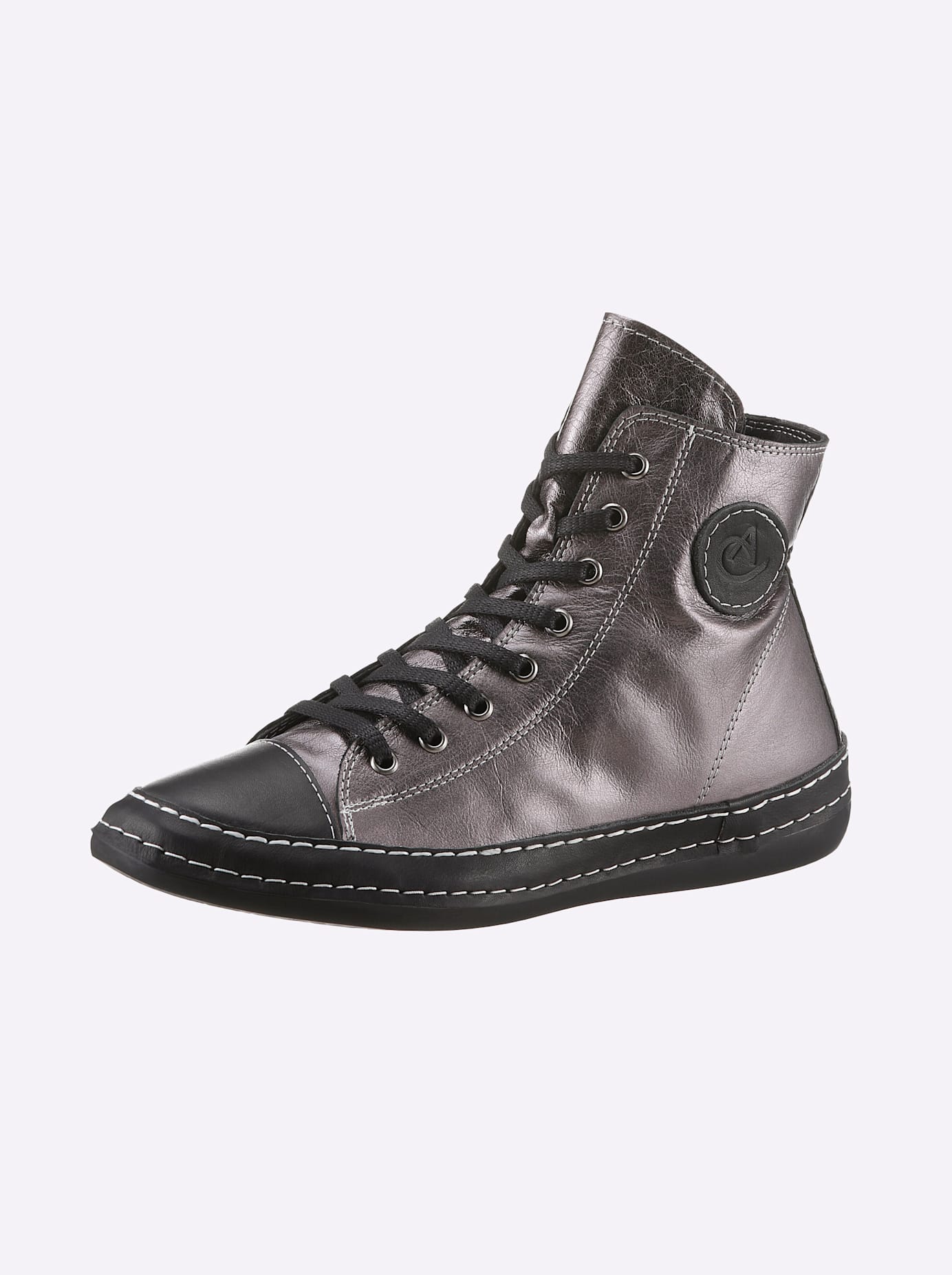 Sneaker ANDREA CONTI, Damen, Gr. 42, schwarz (schwarz, platinfarben), Glattleder, Leder, Rindsleder, Schuhe